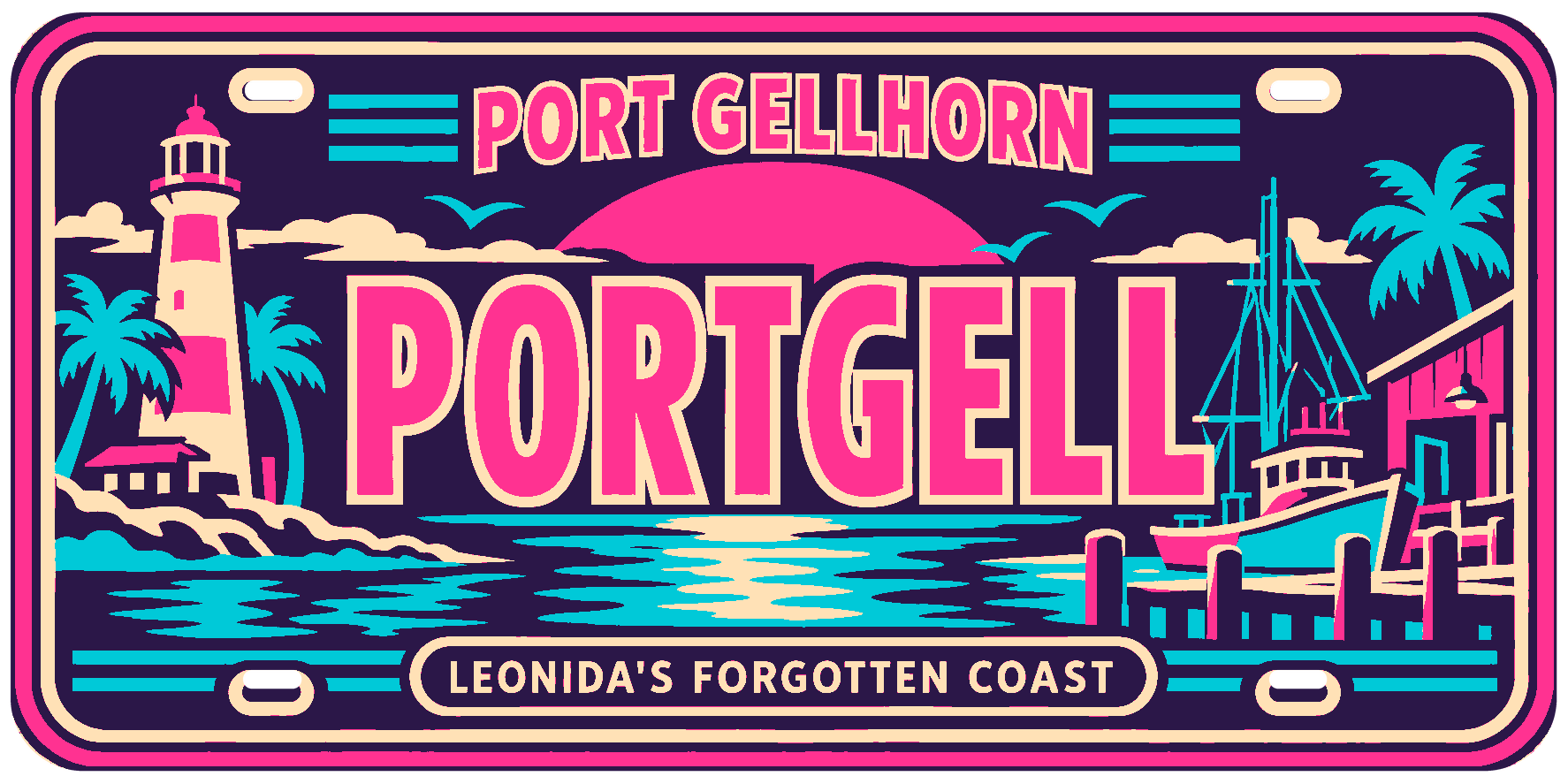 Port Gellhorn Inspired Gaming Licence Plate Sign